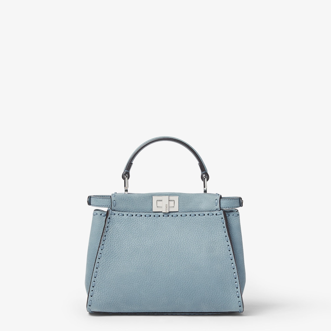 FENDI Peekaboo Mini Mercury blue nubuck leather Selleria bag with 220 hand-sewn topstitches - Image 3